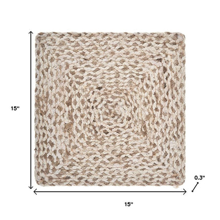 15" Set of Four Ivory And Natural Jute Square Placemats HomeRoots