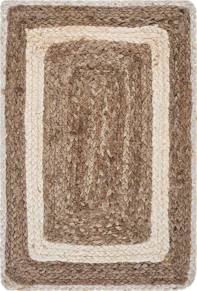 19" Set of Four Natural And Ivory Geometric Braided Jute Placemats