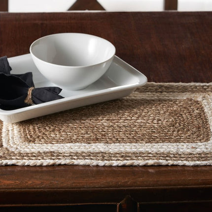 19" Set of Four Natural And Ivory Geometric Braided Jute Placemats HomeRoots
