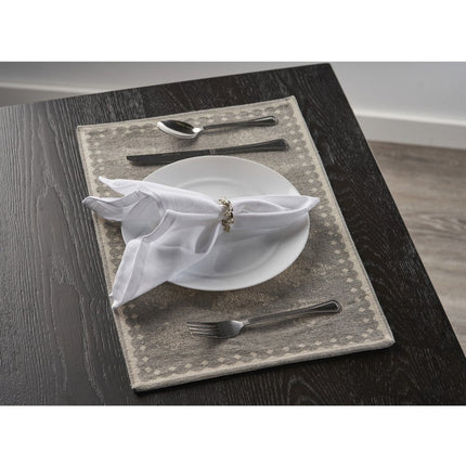19" Set of Four Gray And Cream Geometric Medallion Cotton Placemats HomeRoots