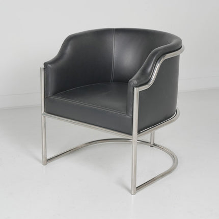 Charcoal and Silver Upholstered Leather Curved Back Dining Arm Chair HomeRoots