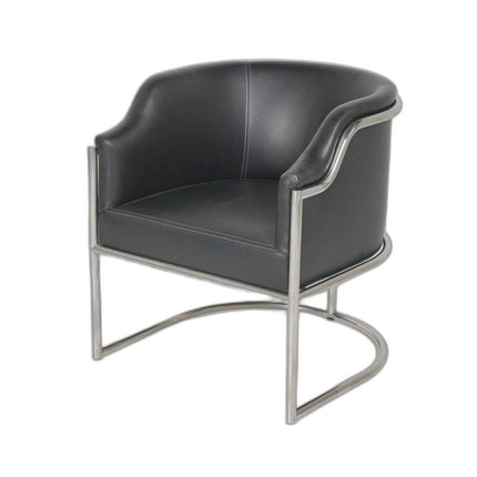 Charcoal and Silver Upholstered Leather Curved Back Dining Arm Chair HomeRoots