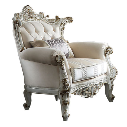 ACME 53462 Picardy II Chair with 1 Pillow, Fabric & Antique Pearl