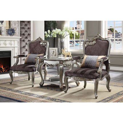 ACME 53467 Picardy Chair with 1 Pillow, Velvet & Antique Platinum