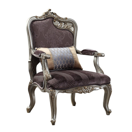 ACME 53466 Picardy Chair with 1 Pillow, Velvet & Antique Platinum