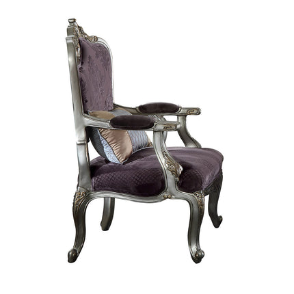 ACME 53466 Picardy Chair with 1 Pillow, Velvet & Antique Platinum