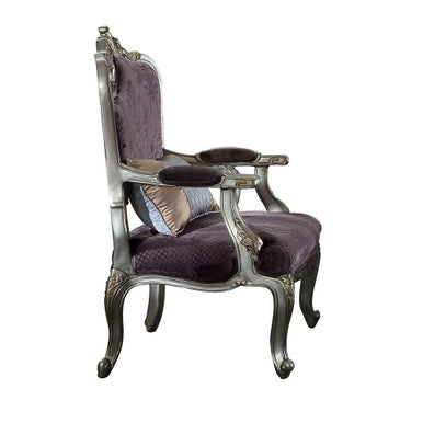 ACME 53466 Picardy Chair with 1 Pillow, Velvet & Antique Platinum ACME Furniture