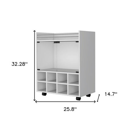 White Rolling Bar Cart With Wine Storage