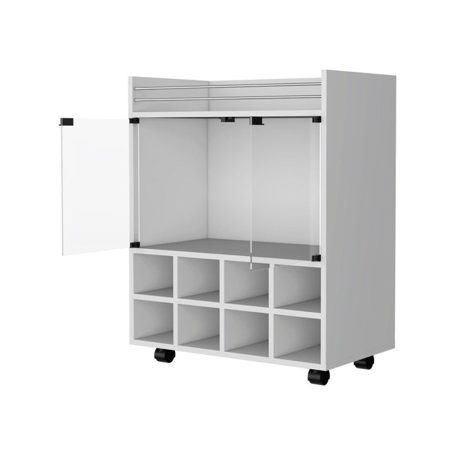 White Rolling Bar Cart With Wine Storage HomeRoots