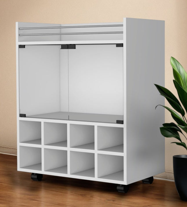 White Rolling Bar Cart With Wine Storage