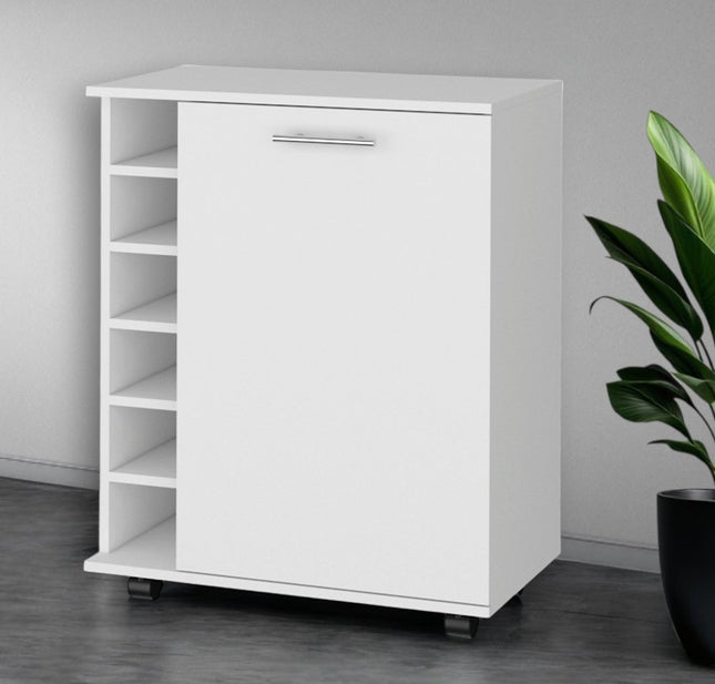 White Rolling Bar Cart With Wine Storage