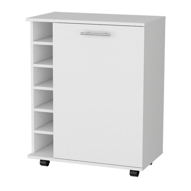 White Rolling Bar Cart With Wine Storage HomeRoots