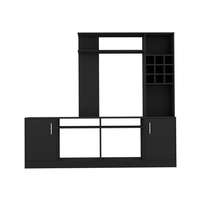 78" Black Wood Enclosed and Open Storage Entertainment Center with Bookcase HomeRoots