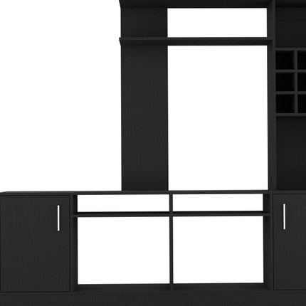 78" Black Wood Enclosed and Open Storage Entertainment Center with Bookcase HomeRoots