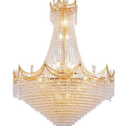 Clear And Gold Empire Multi Light and Metal Crystal Glass Dimmable Chandelier