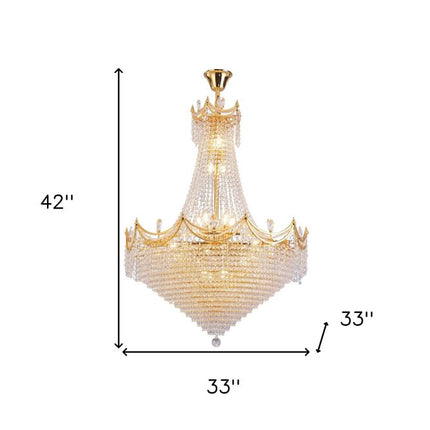 Clear And Gold Empire Multi Light and Metal Crystal Glass Dimmable Chandelier