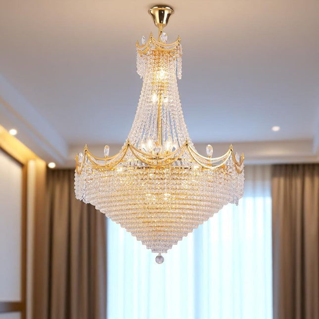 Clear And Gold Empire Multi Light Crystal and Metal Dimmable Chandelier HomeRoots