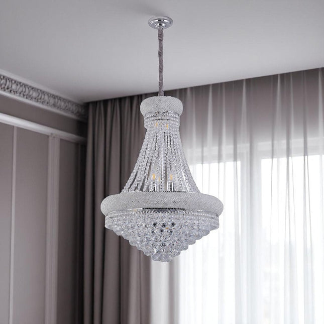 Clear And Silver Empire Multi Light Crystal and Metal Dimmable Chandelier HomeRoots