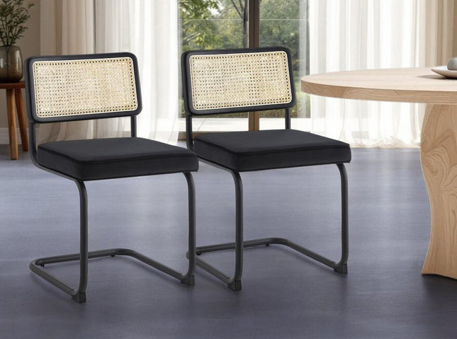 Set of Two Black Upholstered Velvet Dining Side Chairs HomeRoots