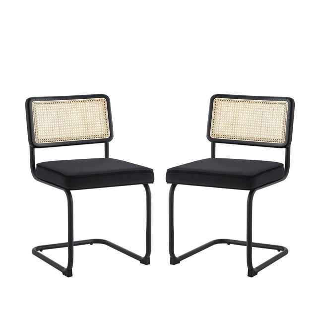 Set of Two Navy Blue and Silver Upholstered Velvet Dining Side Chairs HomeRoots