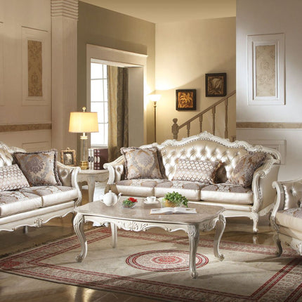 ACME 53540 Chantelle Sofa with 3 Pillows, Rose Gold PU/Fabric & Pearl White