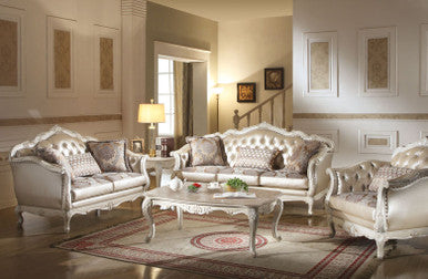 ACME 53540 Chantelle Sofa with 3 Pillows, Rose Gold PU/Fabric & Pearl White ACME Furniture