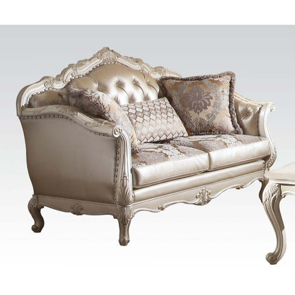 ACME 53541 Chantelle Loveseat with 3 Pillows, Rose Gold PU/Fabric & Pearl White