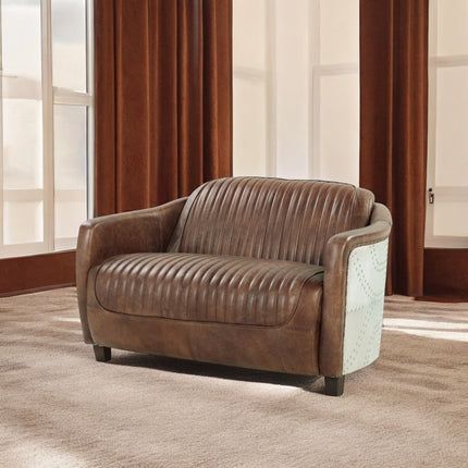 ACME 53546 Brancaster Loveseat, Retro Brown Top Grain Leather & Aluminum