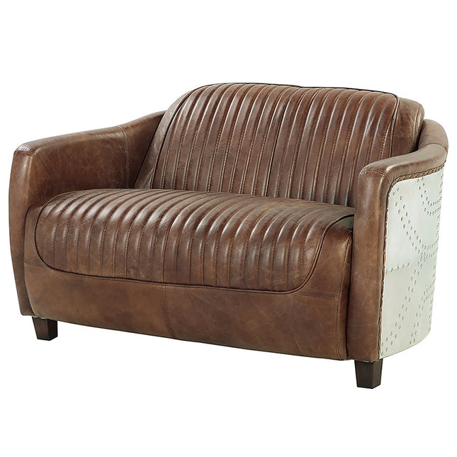 ACME 53546 Brancaster Loveseat, Retro Brown Top Grain Leather & Aluminum