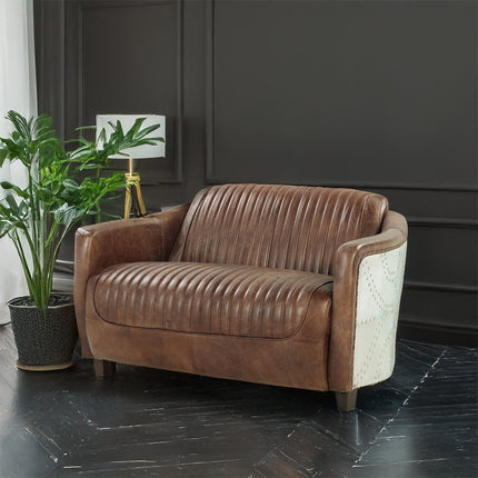ACME 53546 Brancaster Loveseat, Retro Brown Top Grain Leather & Aluminum