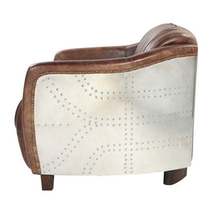ACME 53546 Brancaster Loveseat, Retro Brown Top Grain Leather & Aluminum
