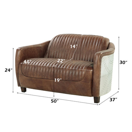 ACME 53546 Brancaster Loveseat, Retro Brown Top Grain Leather & Aluminum