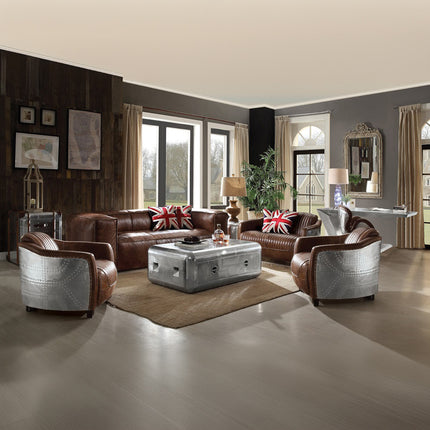 ACME 53546 Brancaster Loveseat, Retro Brown Top Grain Leather & Aluminum