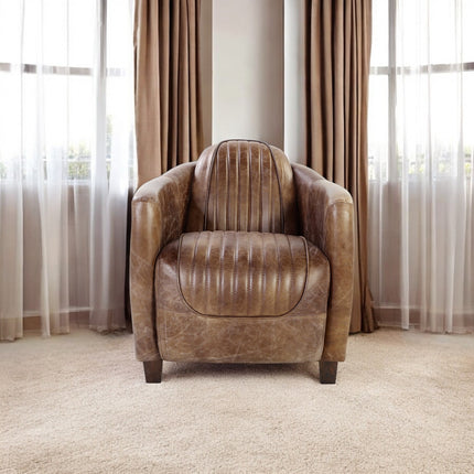 ACME 53547 Brancaster Chair, Retro Brown Top Grain Leather & Aluminum