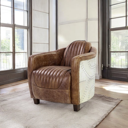 ACME 53547 Brancaster Chair, Retro Brown Top Grain Leather & Aluminum
