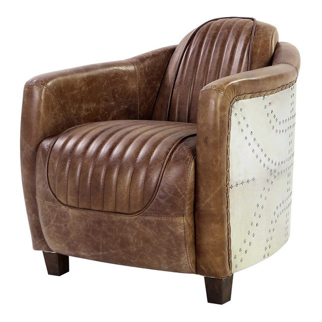 ACME 53547 Brancaster Chair, Retro Brown Top Grain Leather & Aluminum