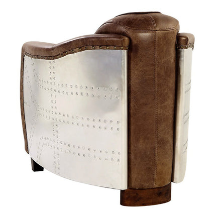 ACME 53547 Brancaster Chair, Retro Brown Top Grain Leather & Aluminum