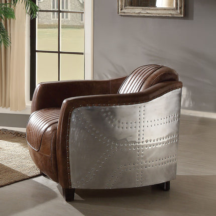 ACME 53547 Brancaster Chair, Retro Brown Top Grain Leather & Aluminum