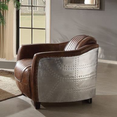 ACME 53547 Brancaster Chair, Retro Brown Top Grain Leather & Aluminum ACME Furniture