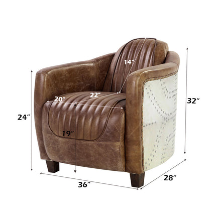 ACME 53547 Brancaster Chair, Retro Brown Top Grain Leather & Aluminum
