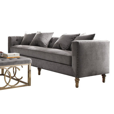 ACME 53580 Sidonia Sofa with 4 Pillows, Gray Velvet ACME Furniture