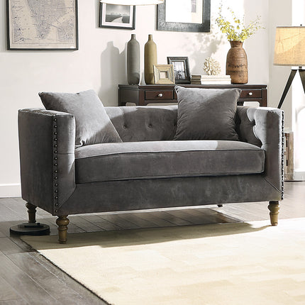 ACME 53581 Sidonia Loveseat with 2 Pillows, Gray Velvet