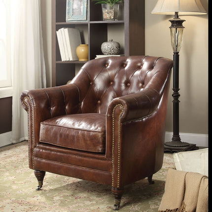ACME 53627 Aberdeen Chair, Vintage Dark Brown Top Grain Leather