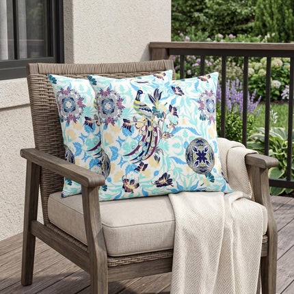 Set of Two White And Blue Peacock Indoor Outdoor Throw Pillow HomeRoots