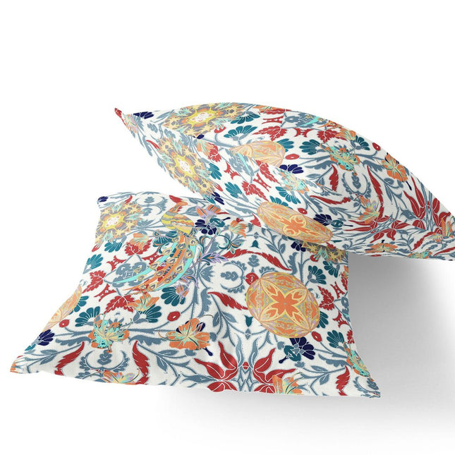 Set of Two White And Red Peacock Indoor Outdoor Throw Pillow