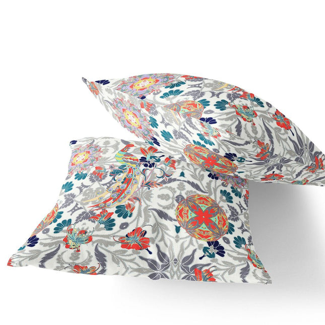 Set of Two White And Orange Peacock Indoor Outdoor Throw Pillow