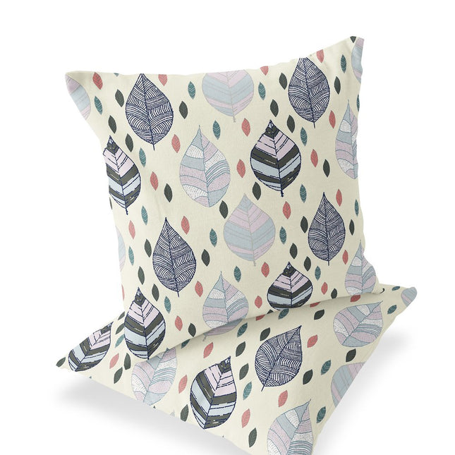Set of Two Dark Green Cream And Orange Botanical Indoor Outdoor Throw Pillow