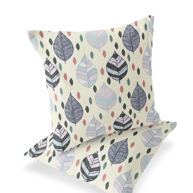 Set of Two Dark Green Cream And Orange Botanical Indoor Outdoor Throw Pillow HomeRoots