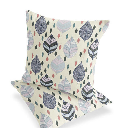 Set of Two Dark Green Cream And Orange Botanical Indoor Outdoor Throw Pillow HomeRoots