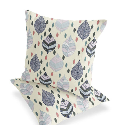Set of Two Dark Green Cream And Orange Botanical Indoor Outdoor Throw Pillow